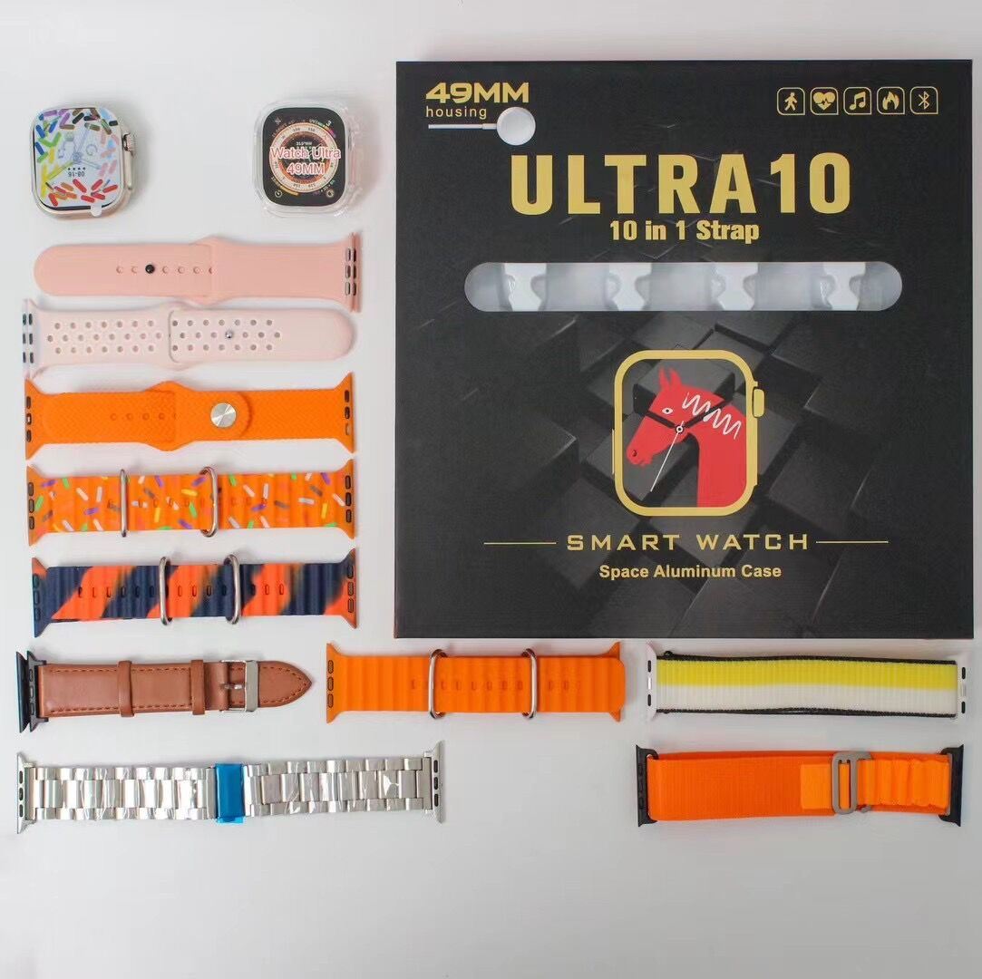 Ultra 10 Smart Watch | 10 In 1 Straps+Jelly Case