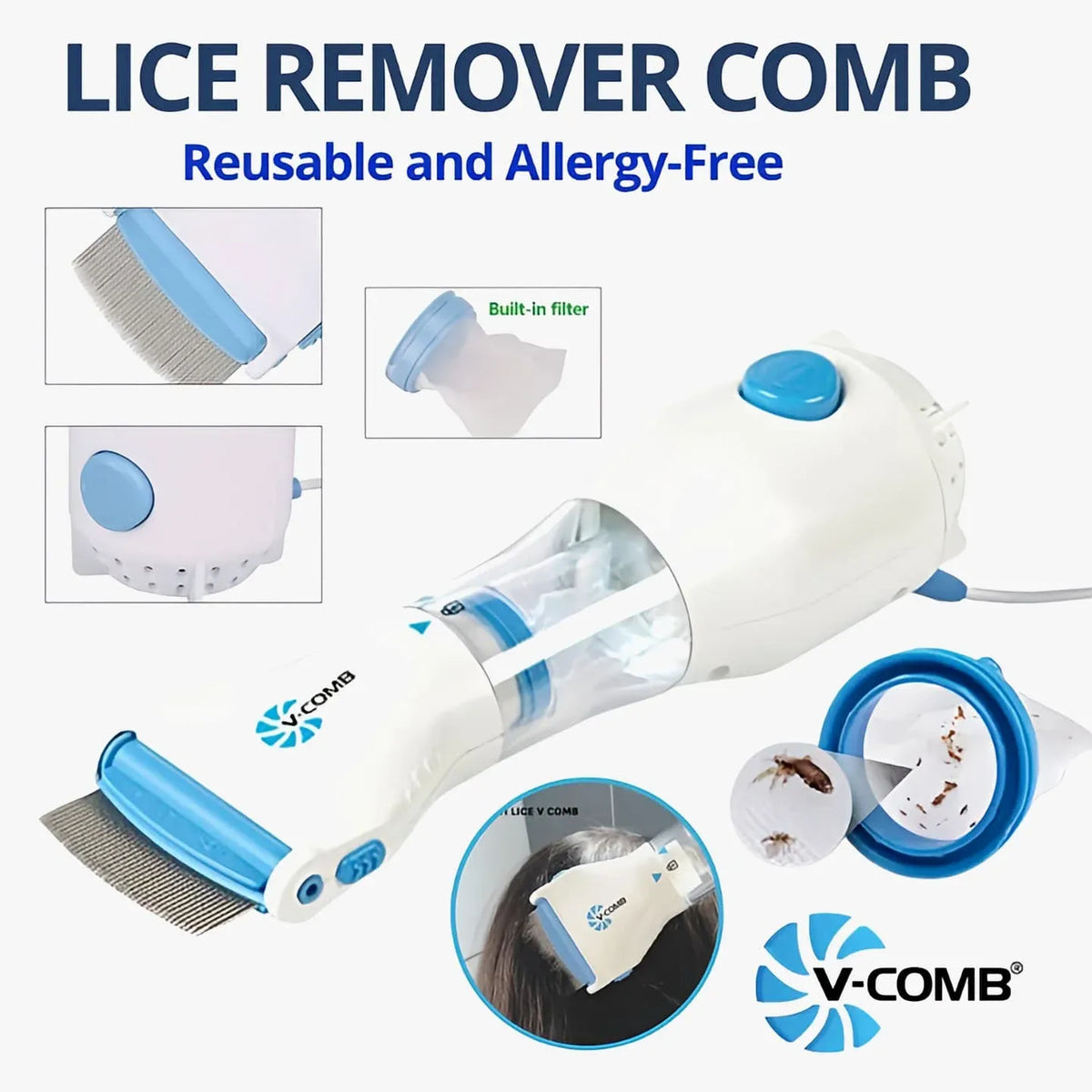 V Comb Electronic Head Lice Removal Machine With 4 Filters
