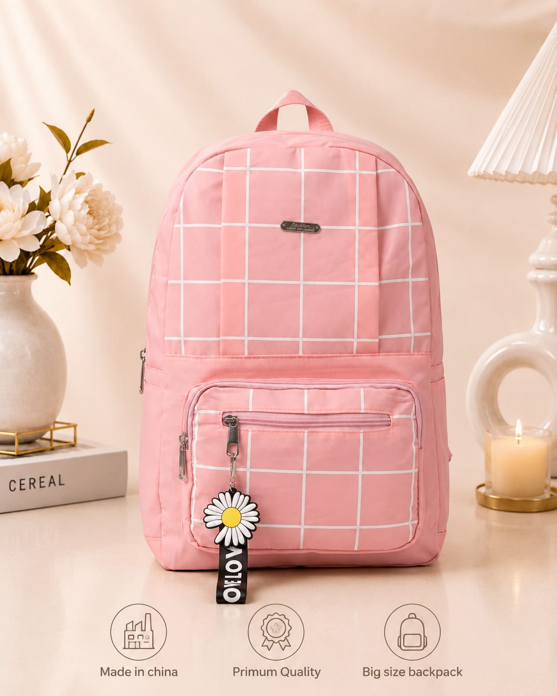 Premium Grid Design Backpack For Students | Lightweight School & College Bag Black