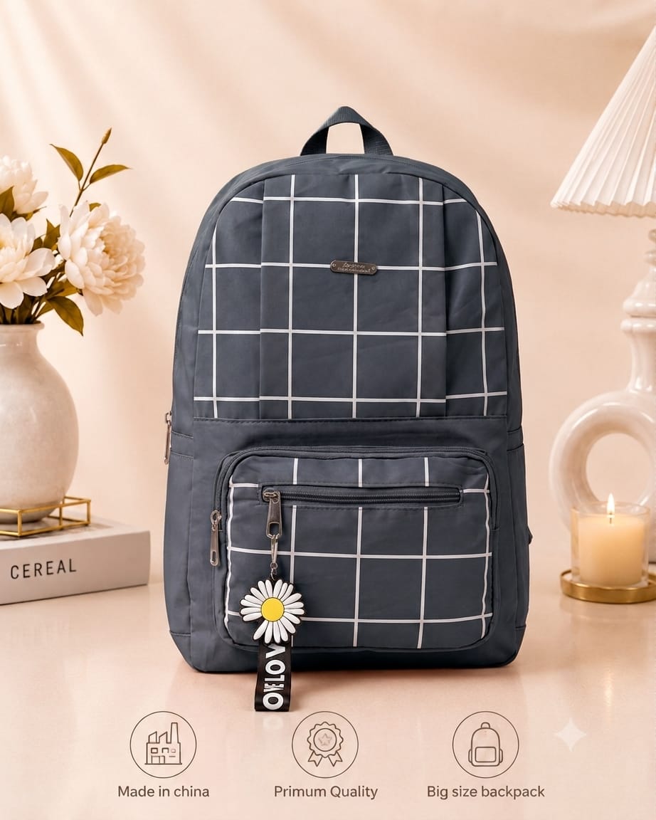 Premium Grid Design Backpack For Students | Lightweight School & College Bag Black