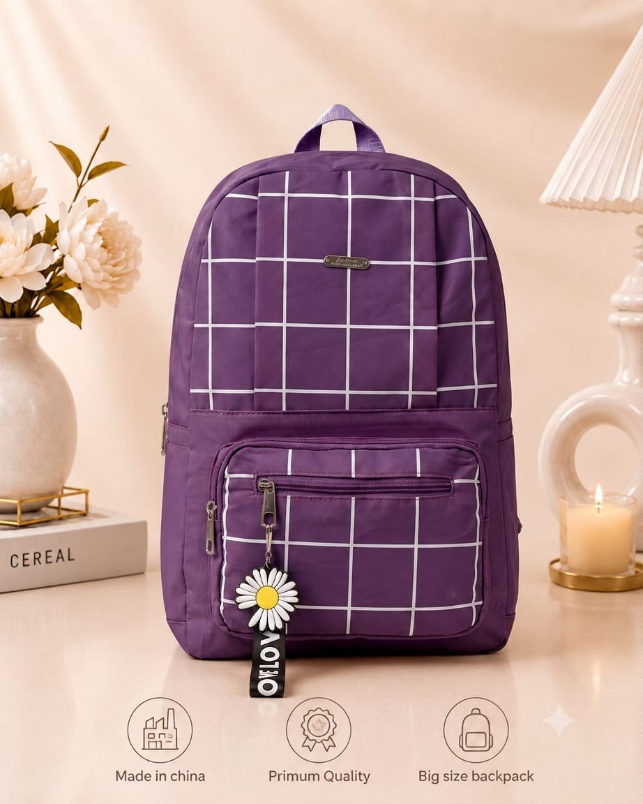 Premium Grid Design Backpack For Students | Lightweight School & College Bag Black