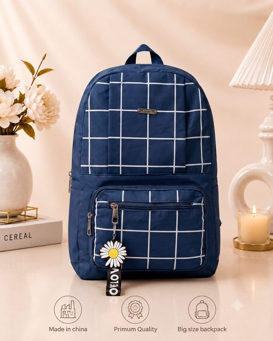 Premium Grid Design Backpack For Students | Lightweight School & College Bag Black