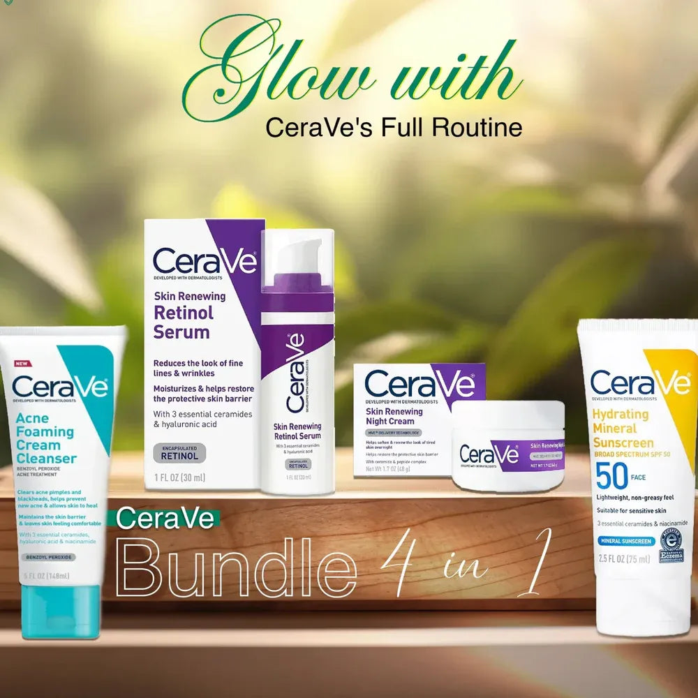 CeraVe 4 In 1 Skincare Kit Night Cream Retinol Serum Acne Foaming Cream Cleanser