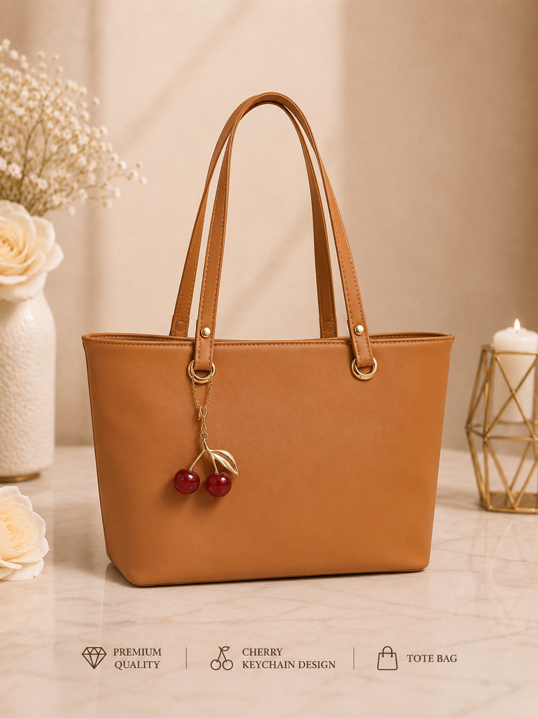 Cherry Charm Women's Tote Bag with Dual Zip
