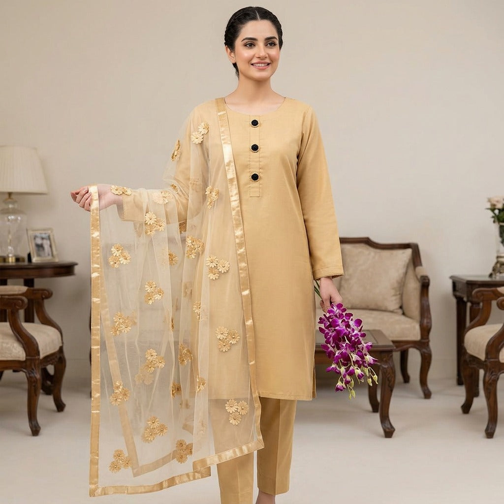 Premium Katan Silk Unstitched 3 Piece
