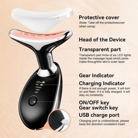 Rechargeable Neck & Face Massager With EMS Microcurrent – 3 Color Light