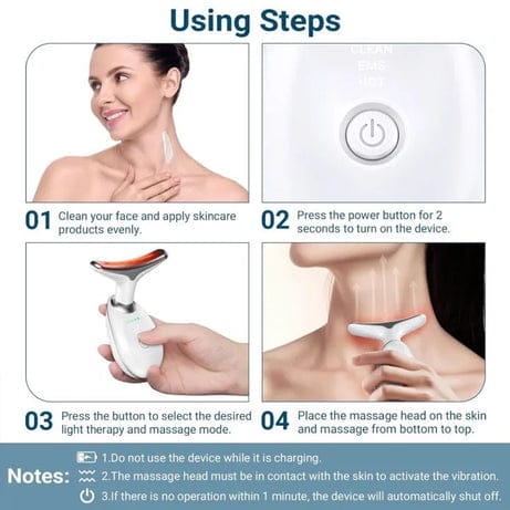 Rechargeable Neck & Face Massager With EMS Microcurrent – 3 Color Light